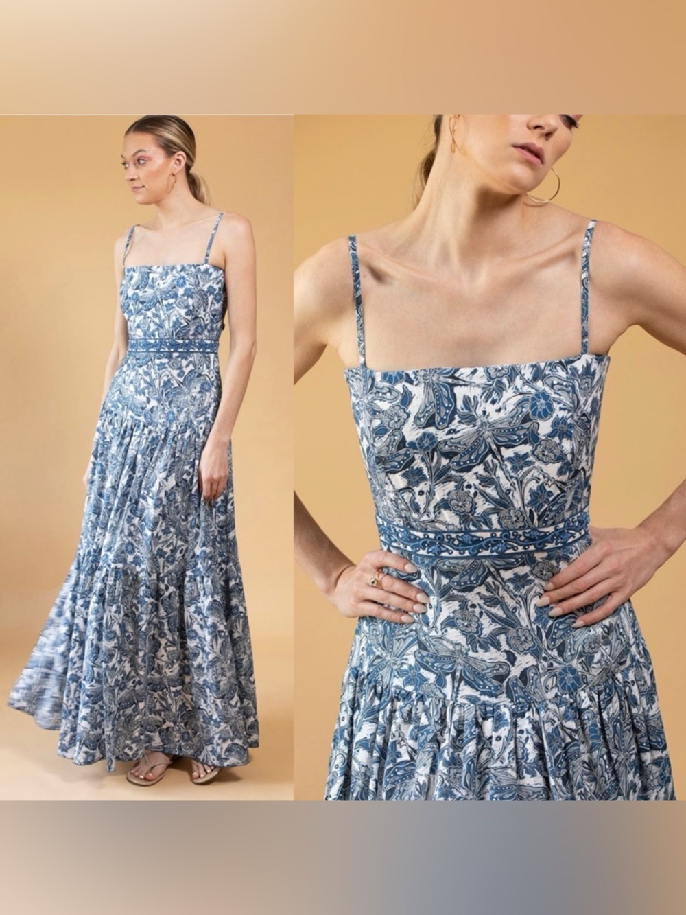 Agua by Agua Bendita Lima Spaghetti Printed Straps Linen Maxi Dress.